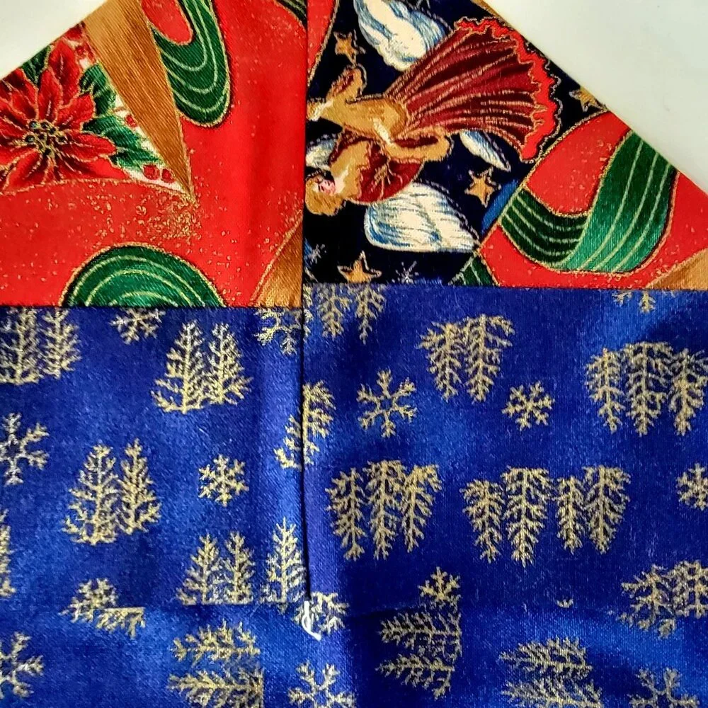 Festive vintage 80s 90s habdmade  Christmas Table Runner With Santa & Angel Bell